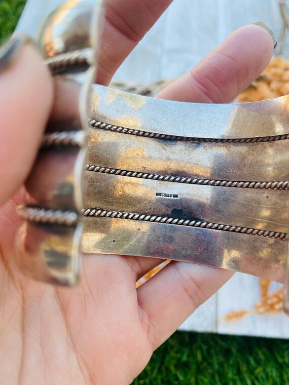 Vintage Navajo Sterling Silver Cuff Bracelet Sign… - image 5