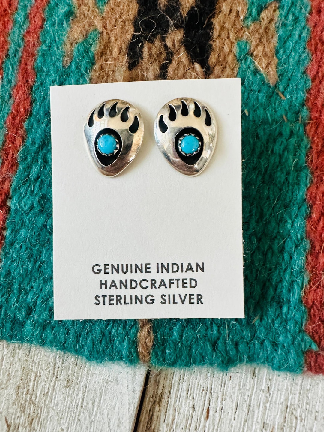 Navajo Turquoise & Sterling Silver Bear Paw Stud Earrings - Etsy