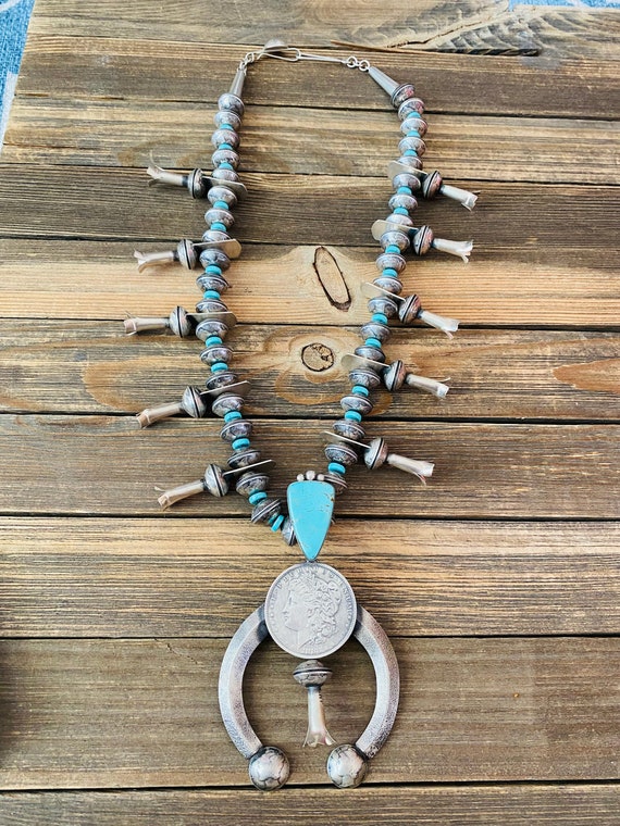 One Of The Best Native American Navajo Turquoise Sterling Silver Hogan Squash Blossom Necklace One Of The Best Native American Navajo Turquoise Sterling Silver Hogan Squash Blossom Necklace