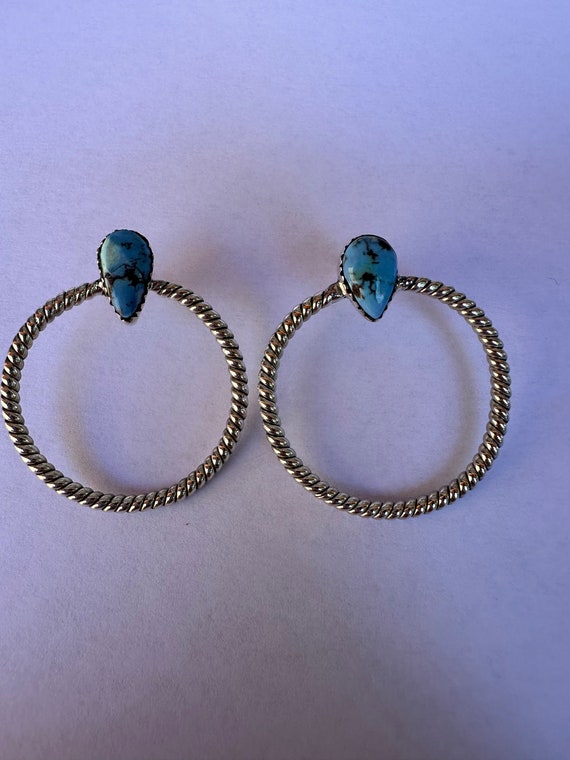 Sterling Silver Purple Turquoise Hoop Earrings Sterling Silver Purple Turquoise Hoop Earrings