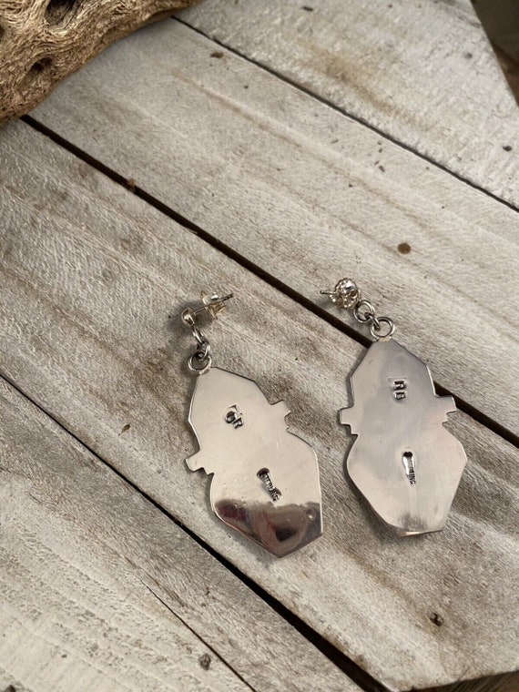 Navajo Hand Stamped Sterling Silver Dangle Earrin… - image 5