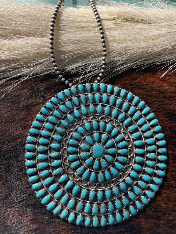 Vintage Navajo Turquoise And Sterling Silver Giant