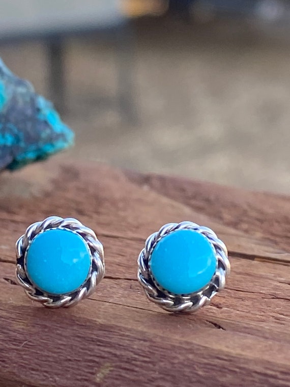 Zuni Sterling Silver & Turquoise Round Post Earrin