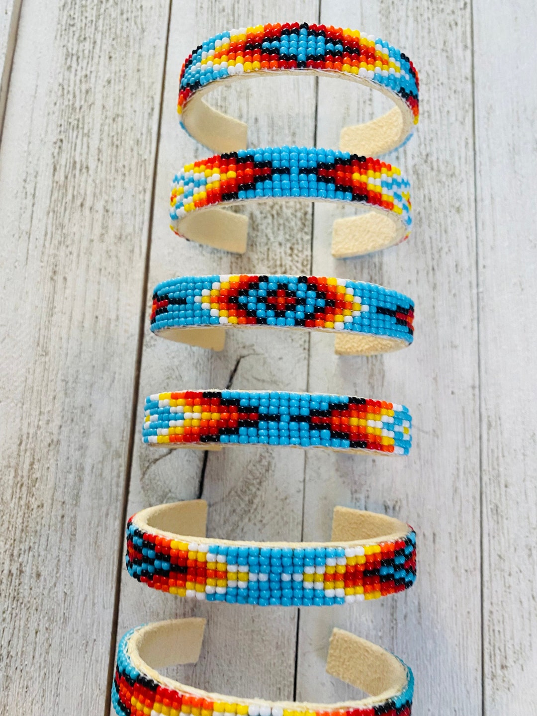 Navajo Made Beaded Leather Bracelet - Etsy