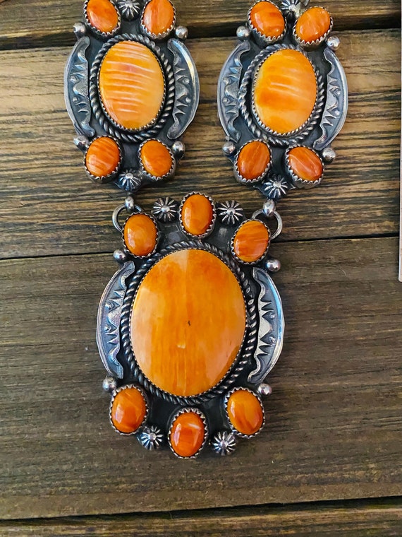 Navajo Orange Spiny And Sterling Silver 4 Piece S… - image 3