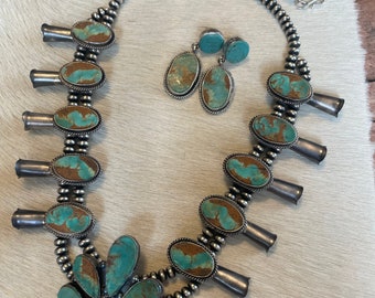 Royston Turquoise Squash Blossom Set by the Navajo Artist Jacqueline Silver