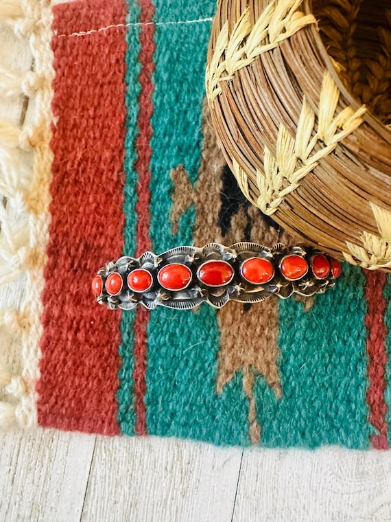 Vibrant Vintage Native American Navajo Coral Sterling Silver Hat Pin Vibrant Vintage Native American Navajo Coral Sterling Silver Hat Pin