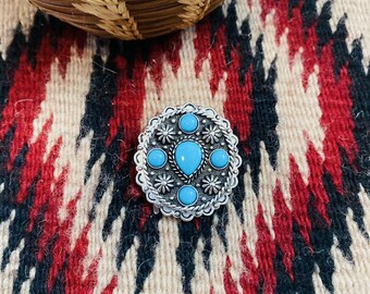 Vintage Navajo sterling Turquoise ponytail hook. Vintage Navajo Turquoise & Hand Stamped Sterling Silver  main image 4