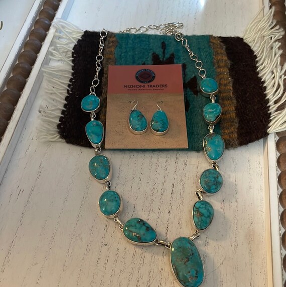 Navajo Turquoise And Sterling Silver Necklace & D… - image 4