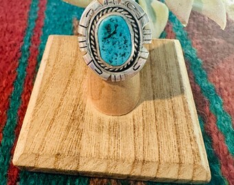 ナバホ　シルバーリング　キングマンターコイズ　スクエア　スターリング ナバホ族製キングマンターコイズ＆スターリングシルバーリング サイズ