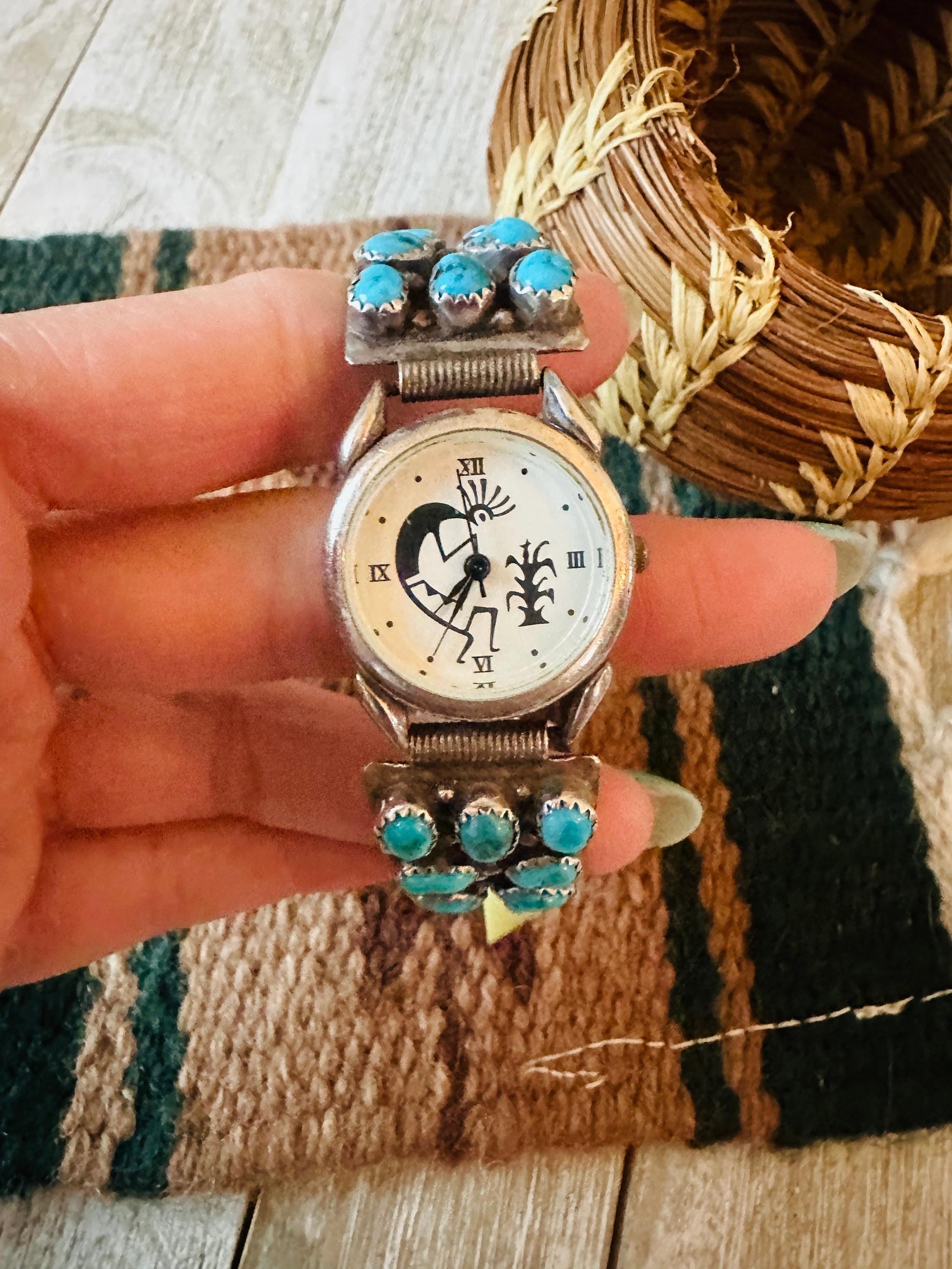 Old Pawn Vintage Navajo Turquoise & Sterling Silver Watch- - Etsy