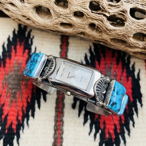 Vintage Navajo Turquoise & Sterling Silver Watch Cuff Signed
