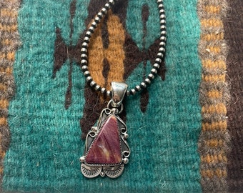 Navajo Sterling Silver And Purple Spiny Triangle Pendant