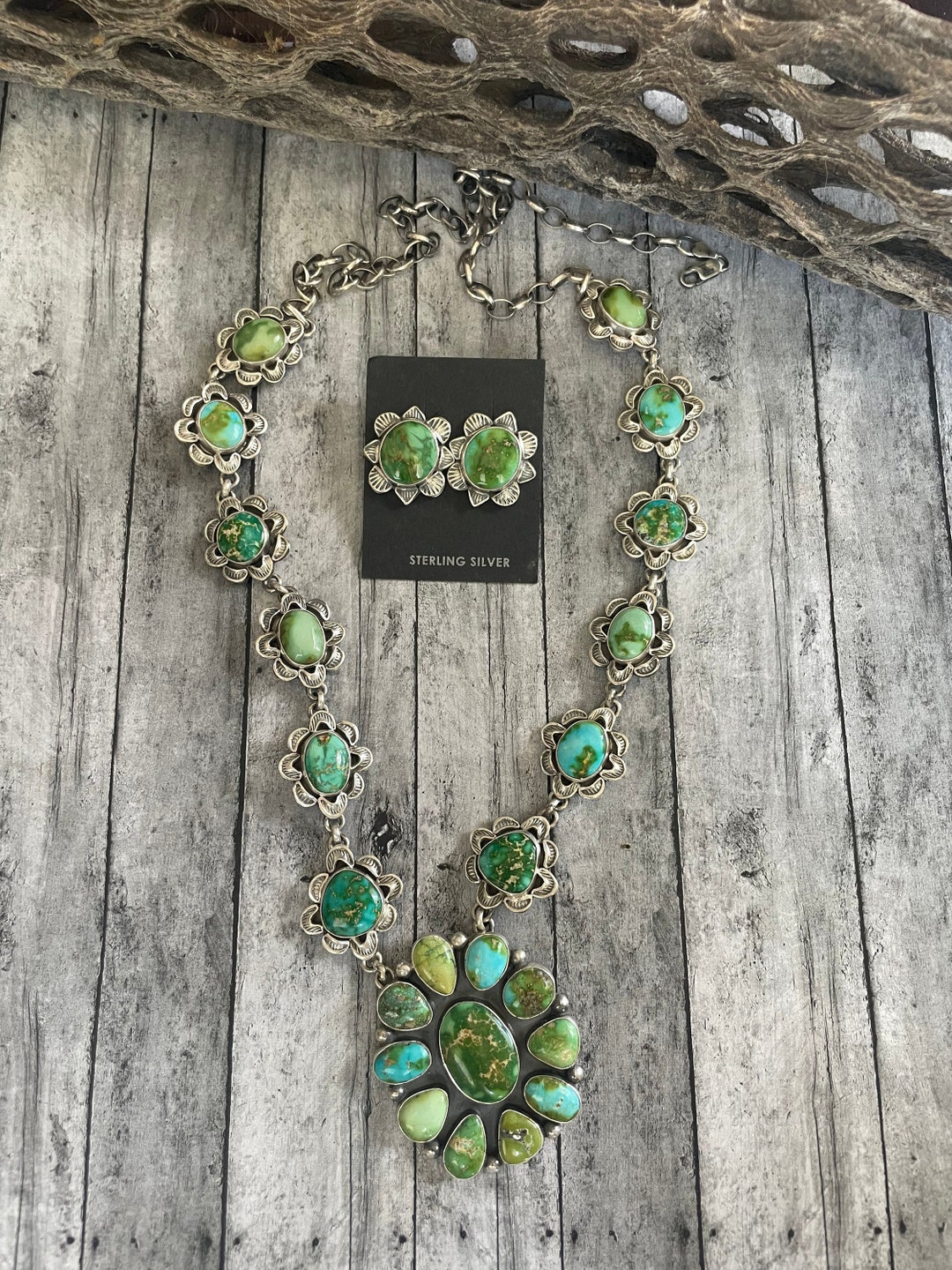 Buy Navajo Sonoran Mountain Turquoise Necklace Set Signed LK