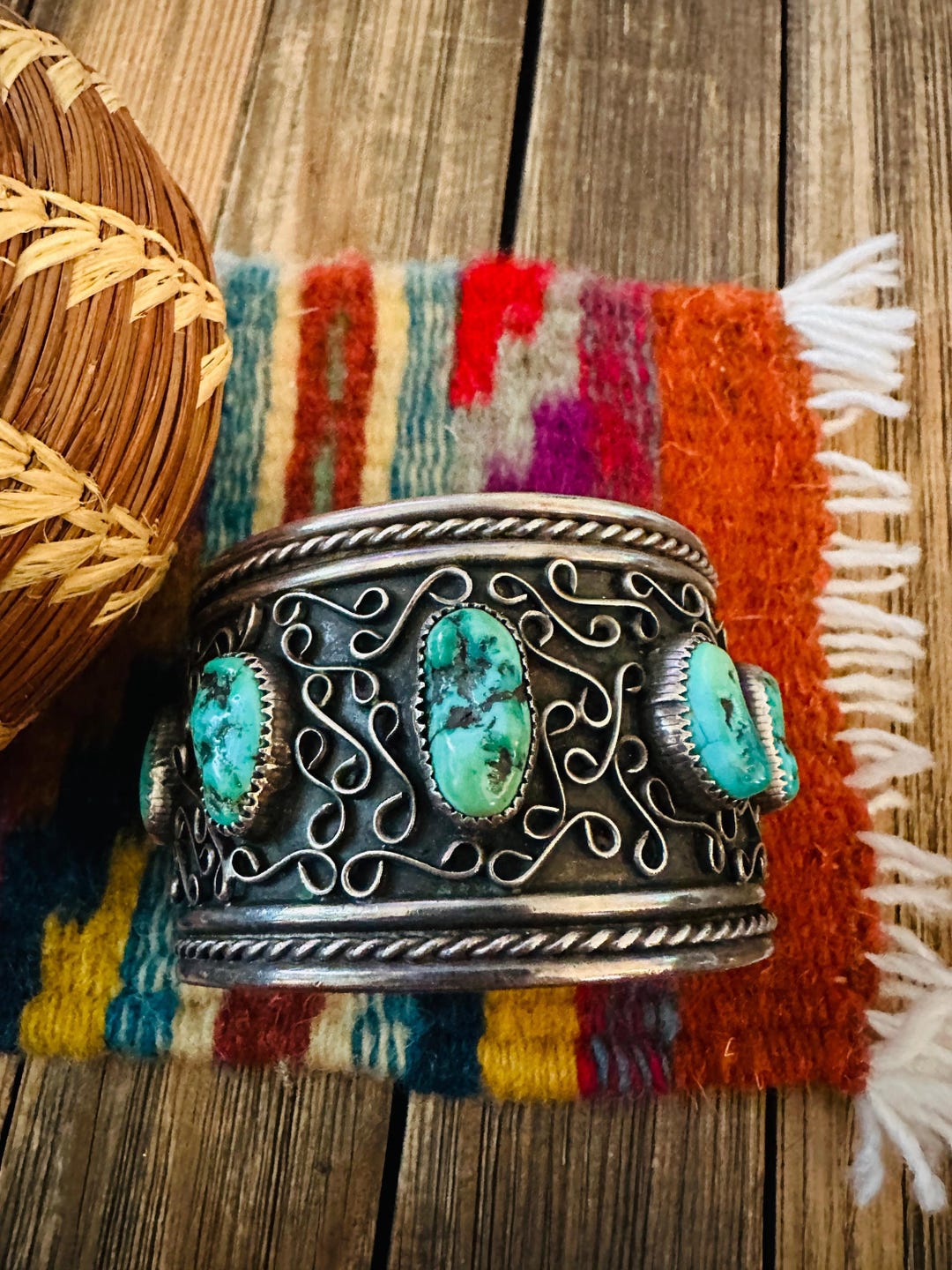 Handcrafted Old Pawn Sterling Silver & Kingman Turquoise Cuff Bracelet ...