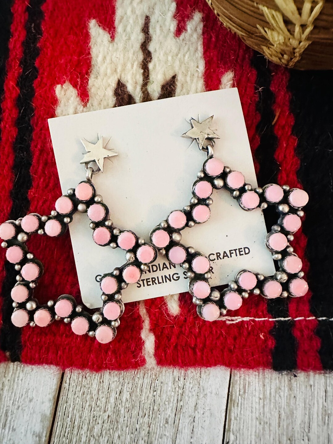 Handcrafted Queen Pink Conch & Sterling Silver Star Dangle Earrings by ...