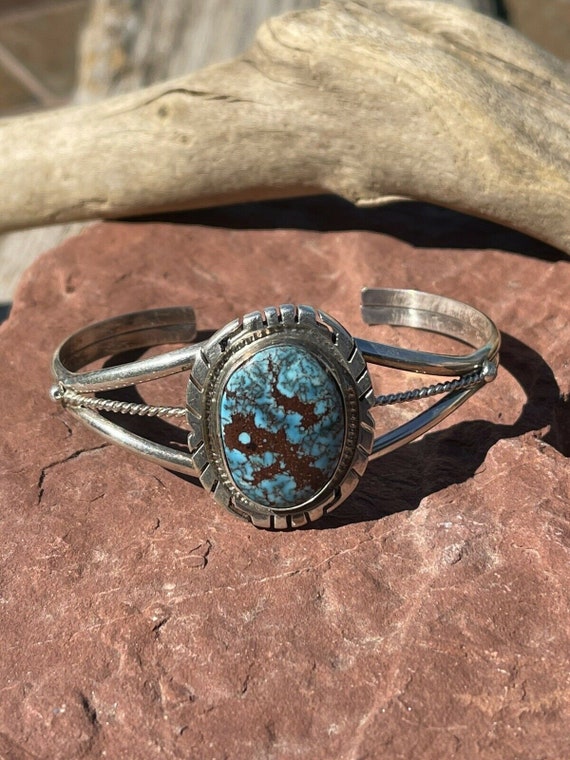 Navajo Kingman Web Turquoise & Sterling Silver Cuf