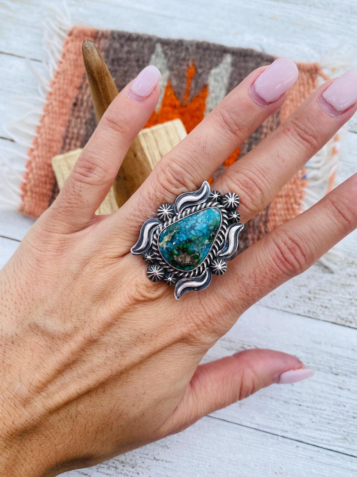 Navajo Kingman Web Turquoise & Sterling Silver Ring Size 6 - Etsy