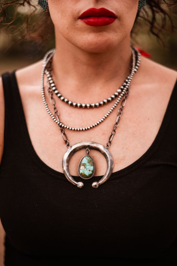 Navajo Pilot Mountain Turquoise And Sterling Silve