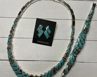 James Manygoats Inlay 8 Turquoise Necklace Bracelet Earrings Set