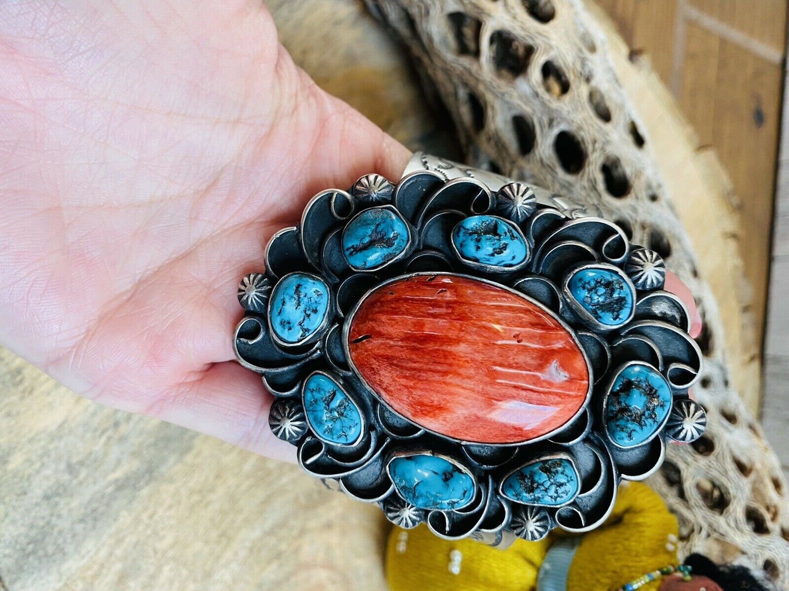 Navajo Bracelet .925 SOLID Silver Natural Gemstones Signed