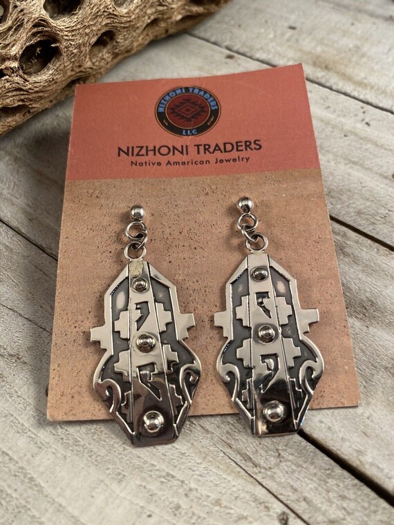 Navajo Hand Stamped Sterling Silver Dangle Earrin… - image 2