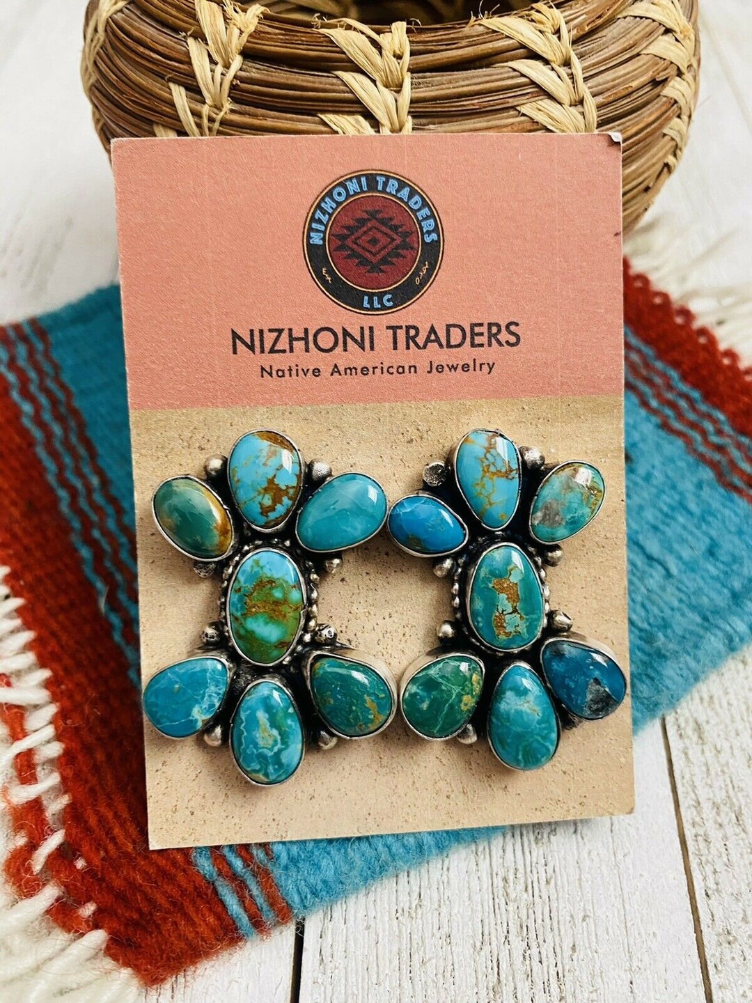 Handmade Navajo Royston Sterling Earrings Signed E Wylie