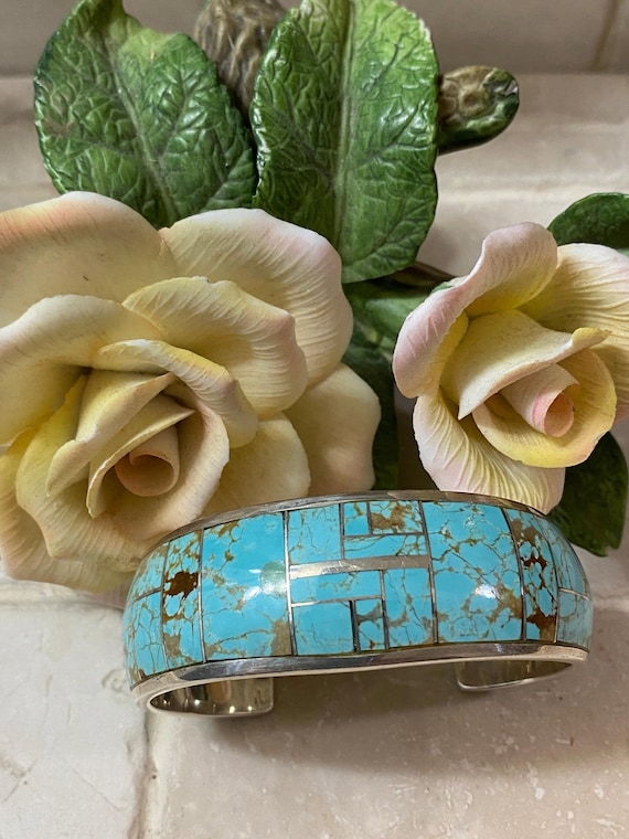 Magnificent Vintage Native American Navajo Toledo Family #8 Turquoise Sterling Silver Bracelet Magnificent Vintage Native American Navajo Toledo Family #8 Turquoise Sterling Silver Bracelet