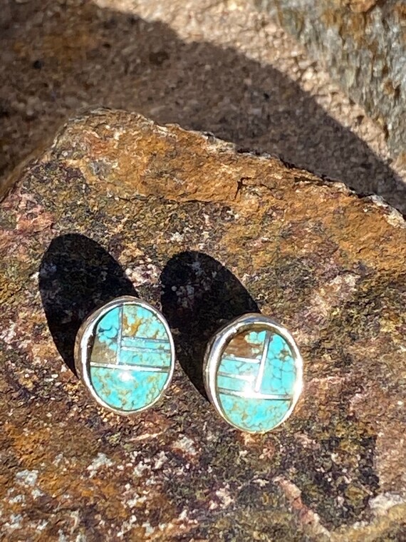 Turquoise & Sterling Silver Small Oval Stud Earrin