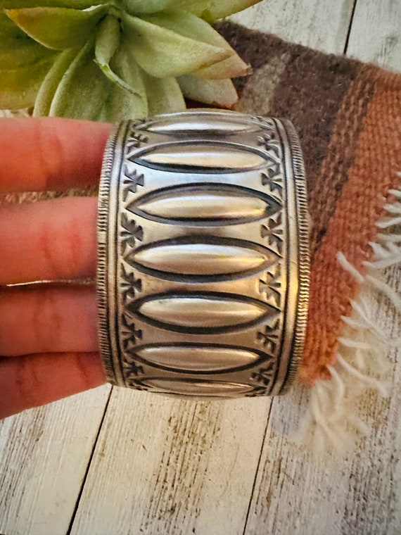 Navajo Hand Stamped Sterling Silver Cuff Bracelet - image 5