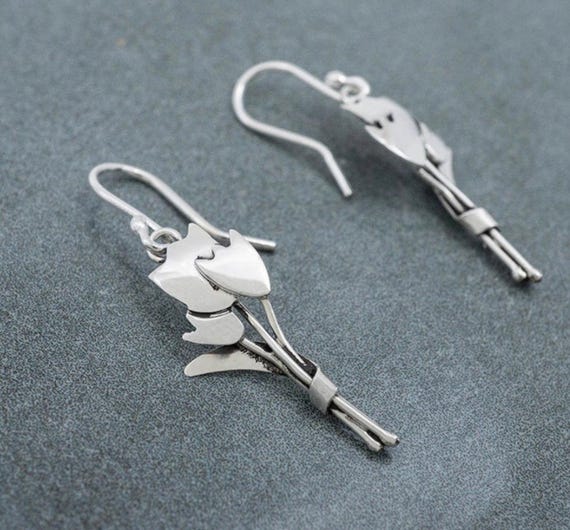 Tulip Flower Bouquet Sterling Silver Earrings