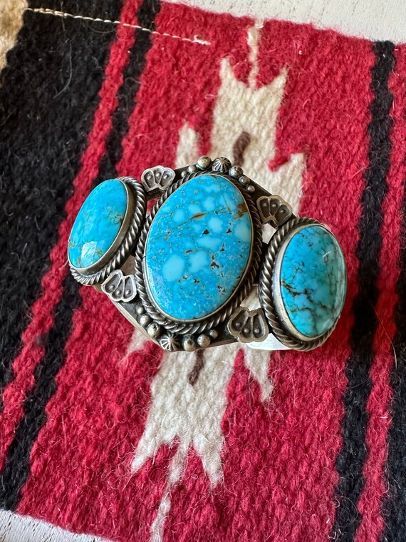 Navajo Kingman Turquoise & Sterling Silver 3 Ston… - image 2