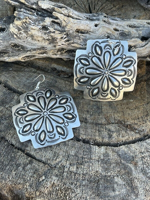 Navajo Sterling Silver Hand Stamped Cross Dangle … - image 1