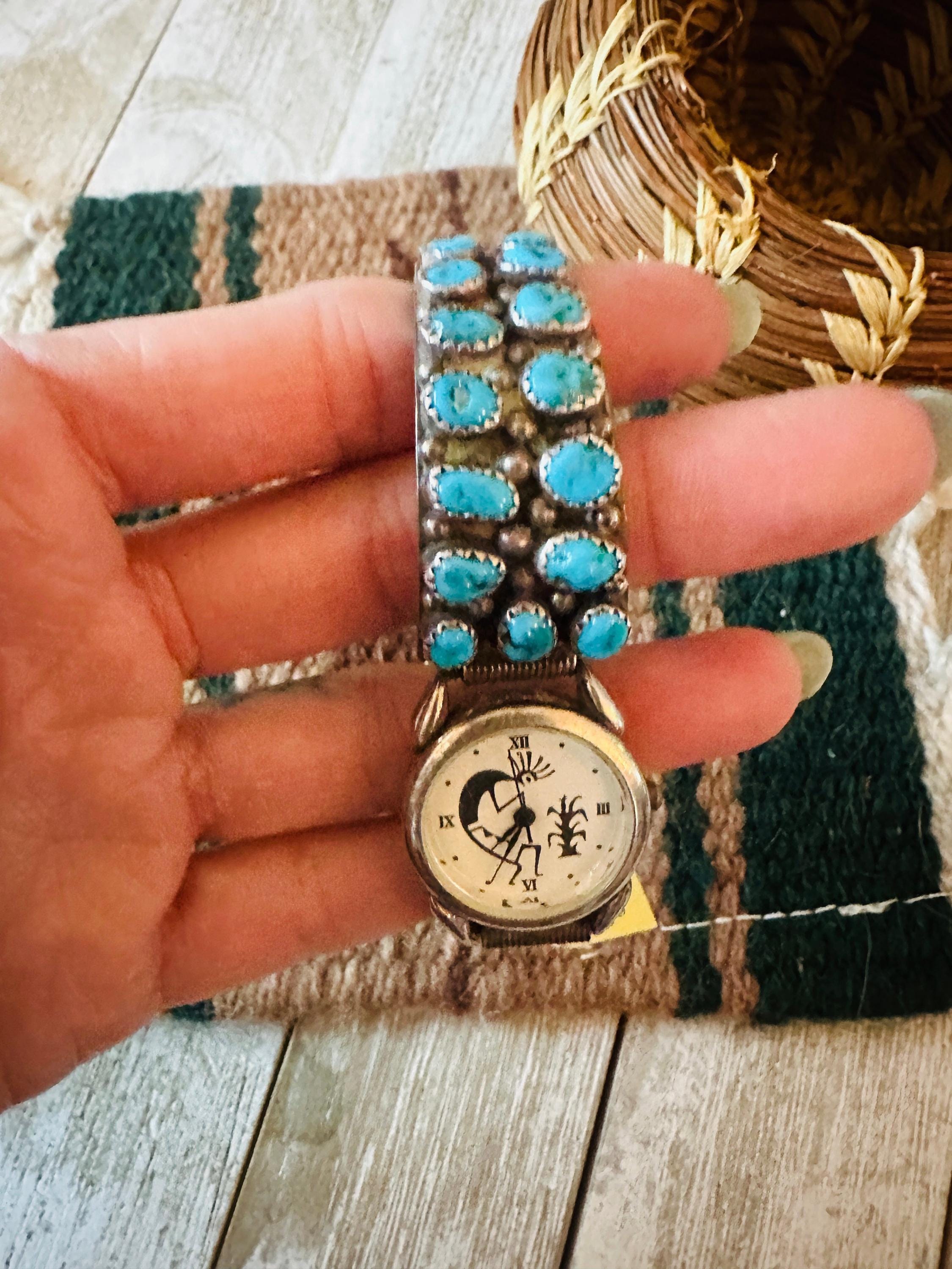 Old Pawn Vintage Navajo Turquoise & Sterling Silver Watch- - Etsy