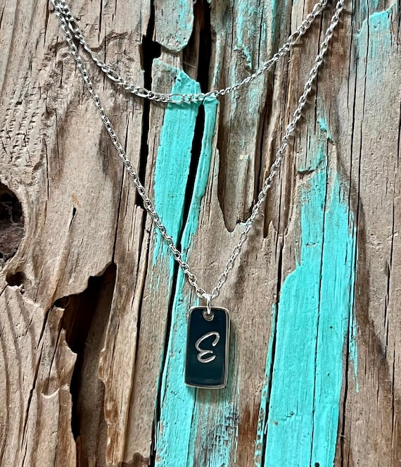 Initial Tag Layered Chain “E” Necklace - image 1