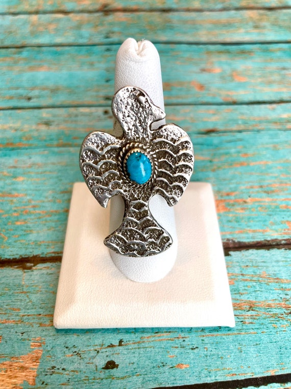 Navajo Turquoise & Sterling Silver Adjustable Ring - image 1