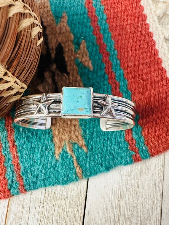 Handcrafted Turquoise & Sterling Silver Star Cuff Bracelet