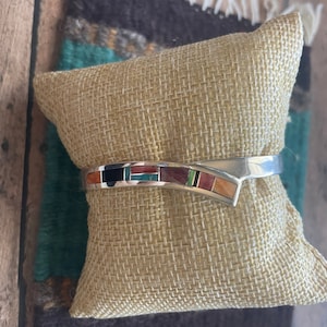 Navajo Handmade Sterling & Multi Stone Inlay Cuff Bracelet