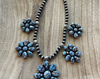 Navajo Golden Hills Turquoise & Sterling Silver Cluster Necklace by Sheila Becenti