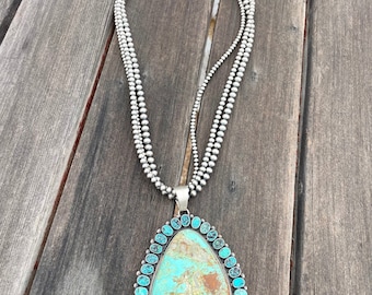 Navajo Turquoise & Sterling Silver 3 Strand Necklace Signed B. Yellowhorse