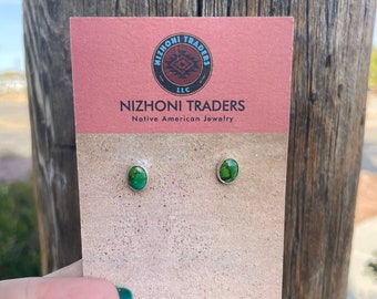 Navajo Sonoran Gold Turquoise & Sterling Silver Stud Earrings