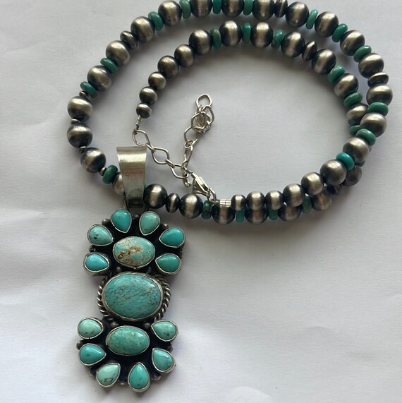 Beautiful Navajo Sterling Silver Turquoise Neckla… - image 7