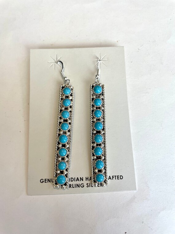 Navajo Sterling Silver & Turquoise Dangle Earrings - image 6