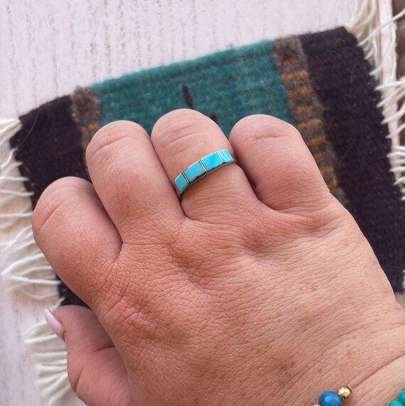 Zuni Sterling Silver & Turquoise 4 Stone Stacker … - image 4