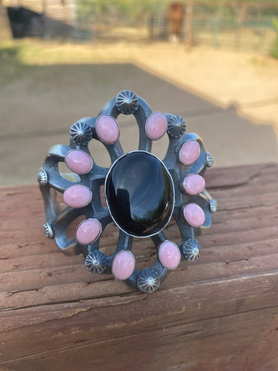 Chimney Butte Sterling Silver Onyx & Queen Pink C… - image 1