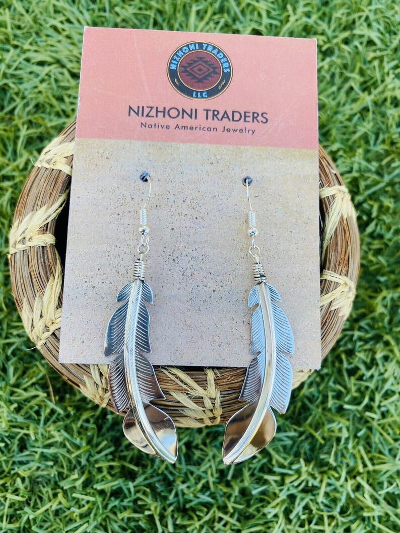Navajo Sterling Silver Feather Dangle Earrings By Billy Long Navajo Sterling Silver Feather Dangle Earrings By Billy Long