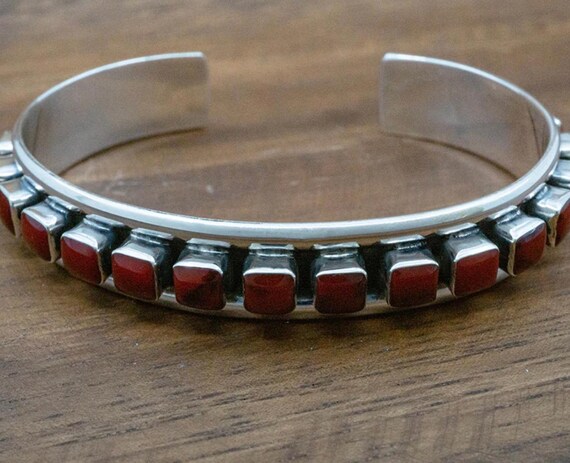 Single Row Red Jasper Cobblestone Cuff Bracelet - image 2