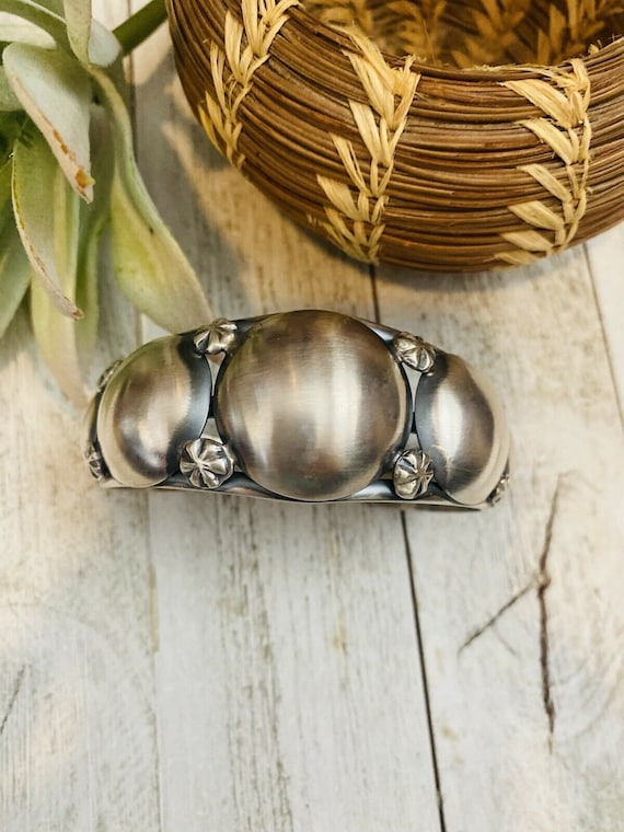 Navajo Sterling Silver Concho Cuff Bracelet By Eme