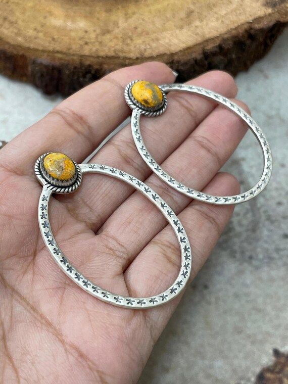 Handmade Sterling Silver Bumblebee Post Hoop Earr… - image 4