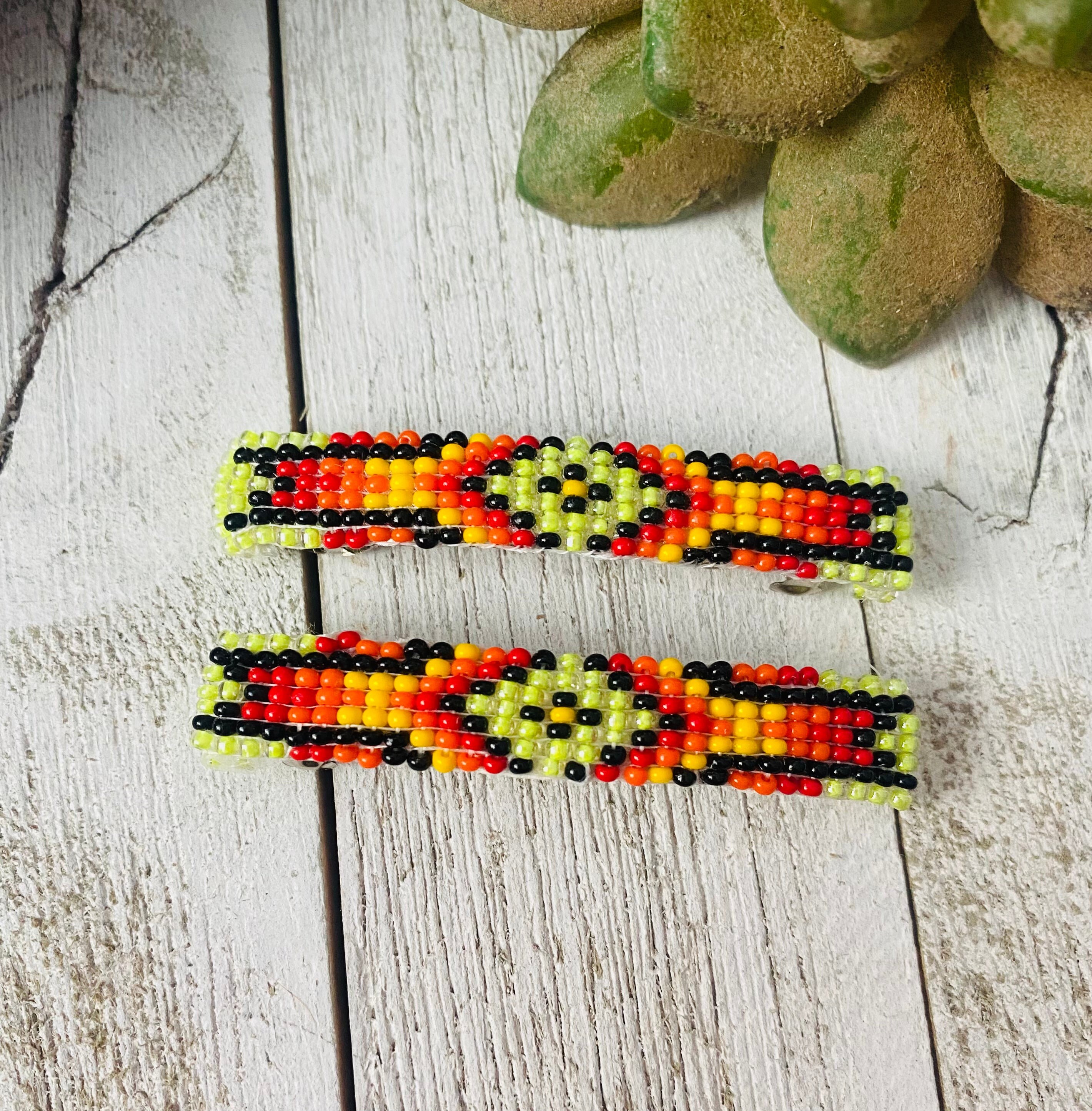 Boho Navaho Handmade Beaded Burette Set of 2 Navajo Handmade Beaded Barrette Set main image 4